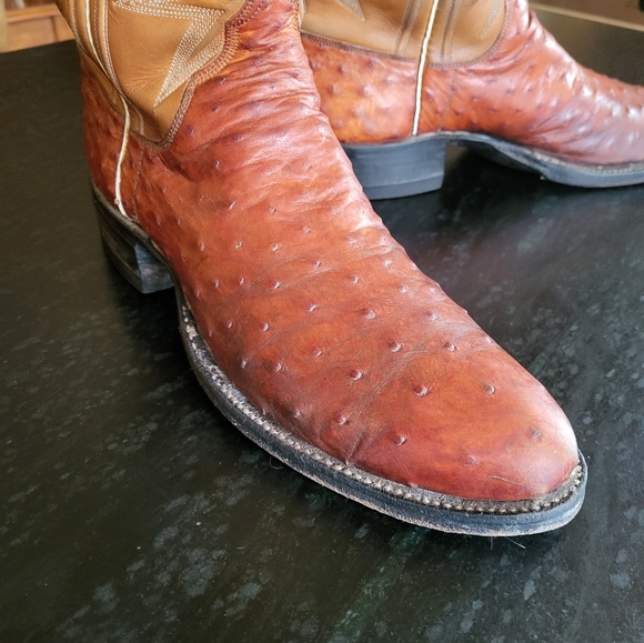 ML Leddy vintage 1980's handmade ostrich full quill 9M cowboy boots - Picture 2 of 9